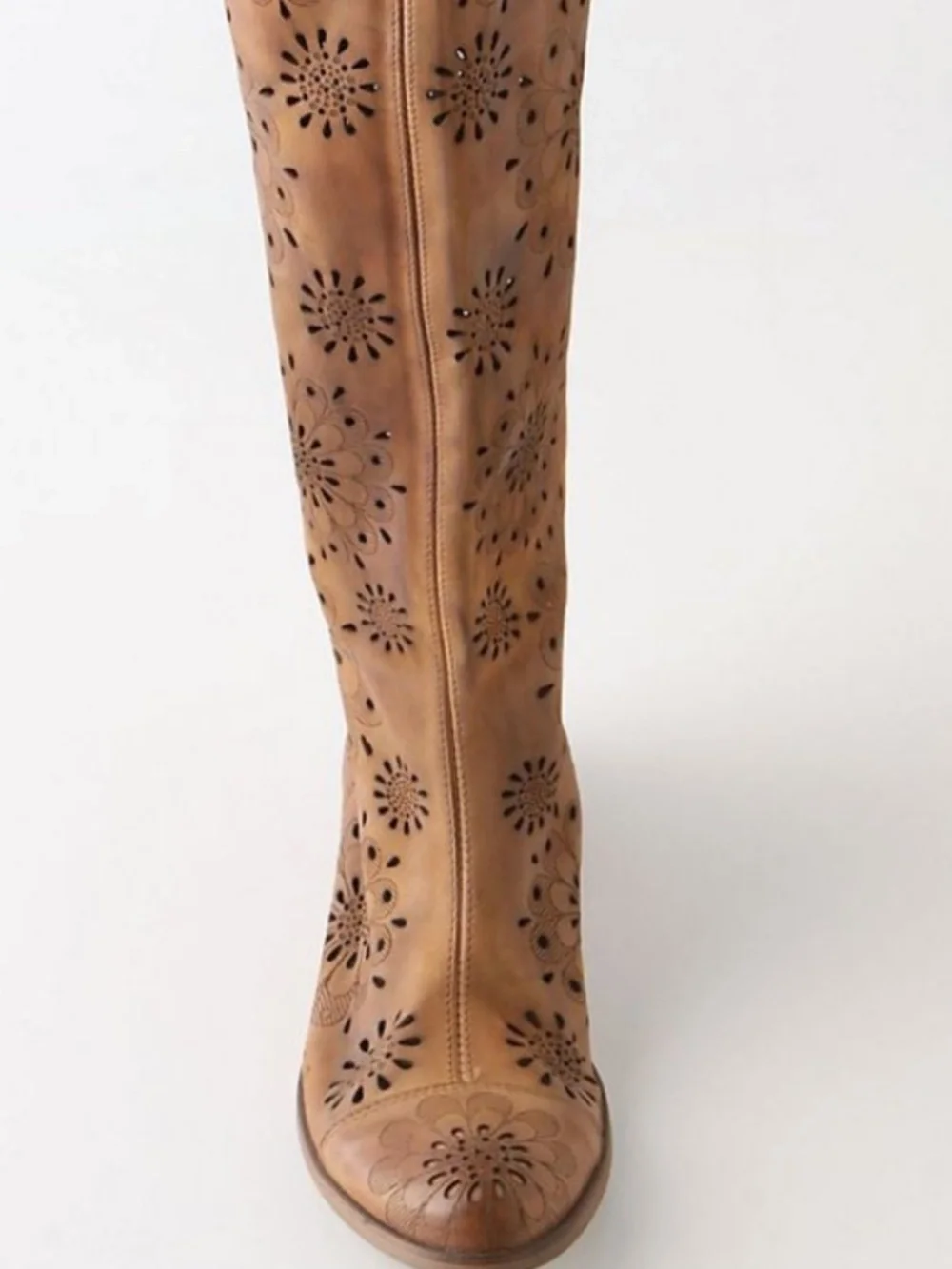 Anthropologie Foxglove by Pezella Leather Perforated Floral Knee High Boots 38